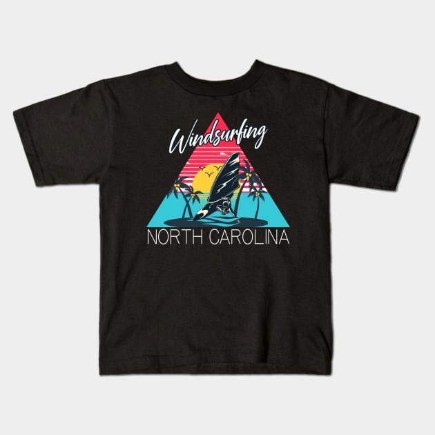 Windsurfing North Carolina Summer Beach Kids T-Shirt by Foxxy Merch